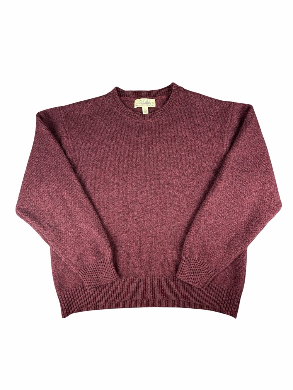 Cabela’s Vintage Wool Men’s Burgundy Tight-Knit Crew Neck Sweater Size L Regular
